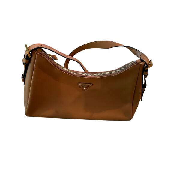 Prada Aimee Genuine Leather Shoulder Bag Zipper Top Caramel Womens Medium NWT - Picture 6 of 12